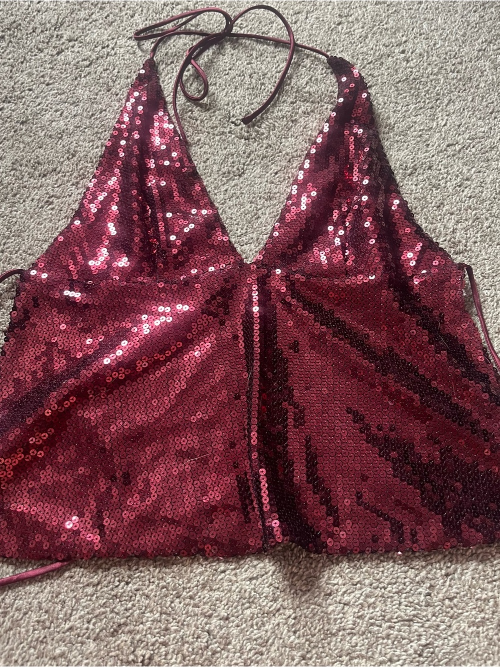 Garage Sequin Halter Tank Top - Burgundy Pink